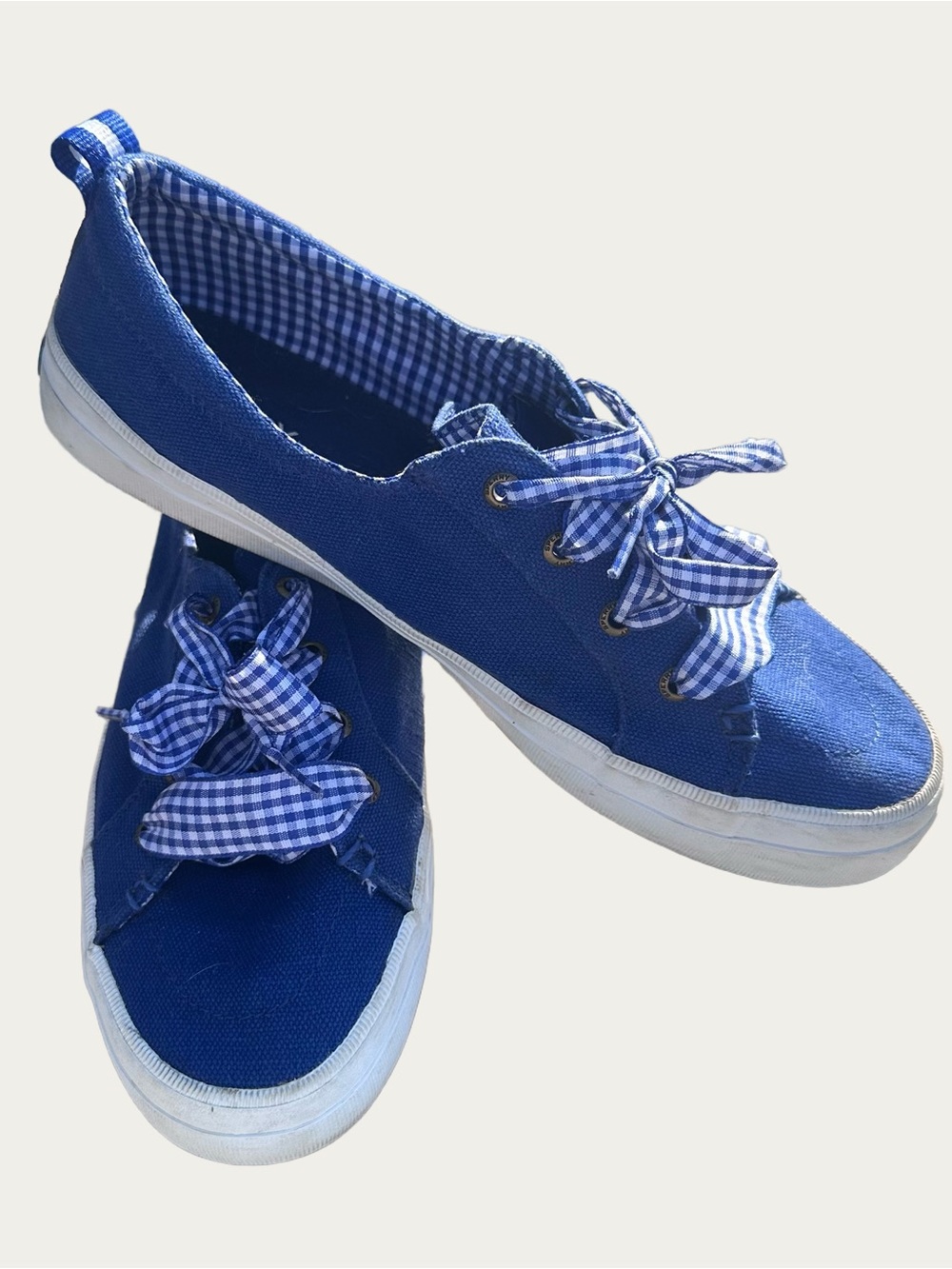 Sperry Blue & White Gingham Sneakers Crest Vibe Size 9